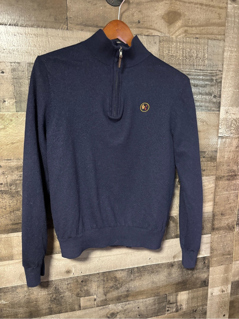 Fairway & Greene Seminole Golf Club Navy Baruffa Merino 1/4Zip Lined Sweater Med